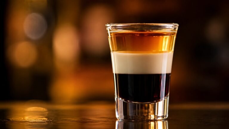 B52 Shot mit drei klar getrennten Likörschichten