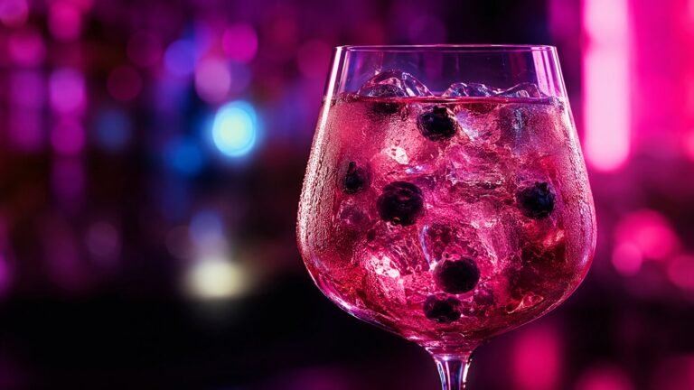 Lillet Wild Berry vor stark verschwommenem magentafarbenem Licht