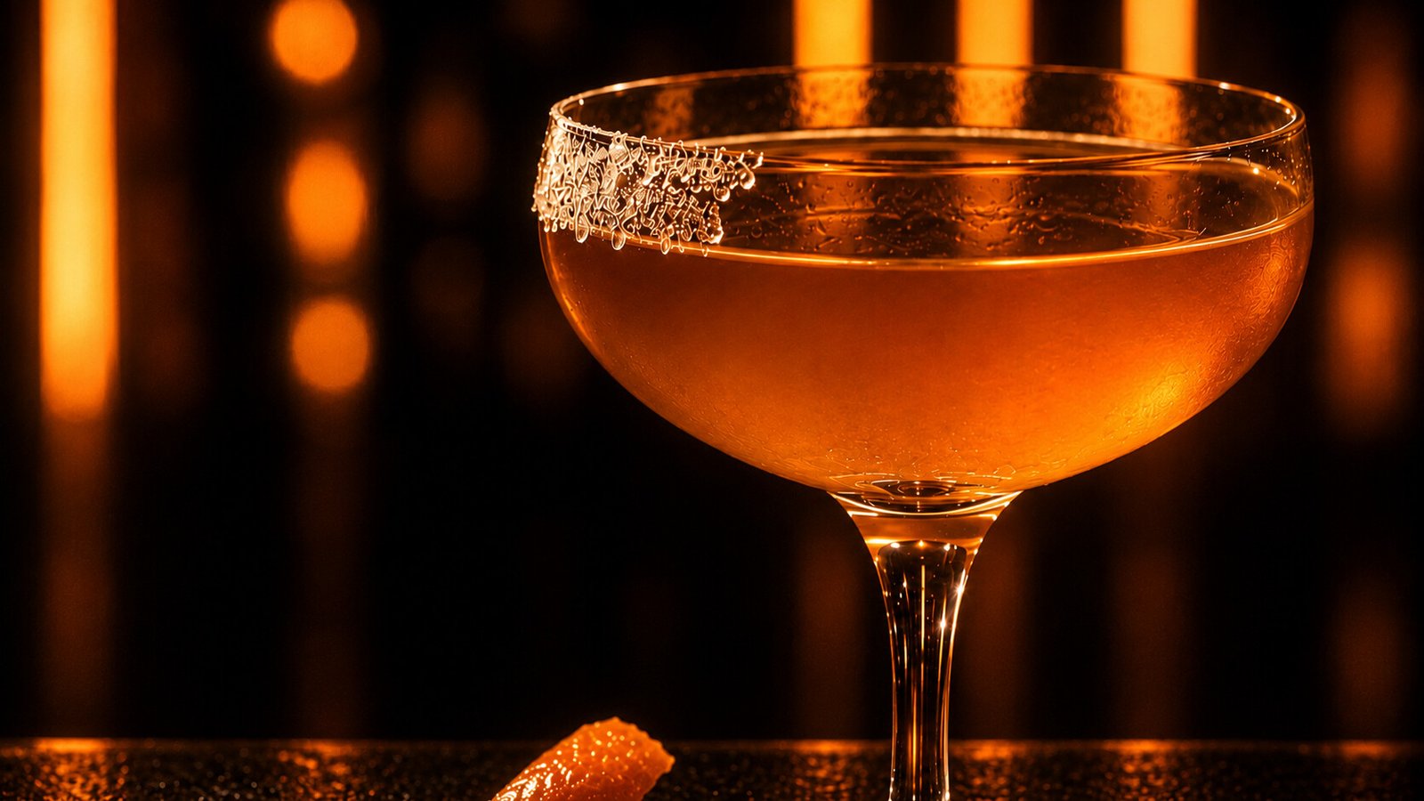 Sidecar im Glas vor farbigem Neonlicht
